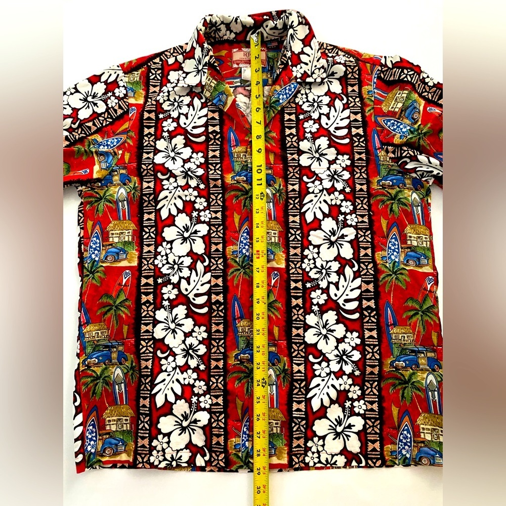 RJC Shirt Hawaiian Red White Hibiscus Flower Short Sleeve Cotton Large - Picture 10 of 11